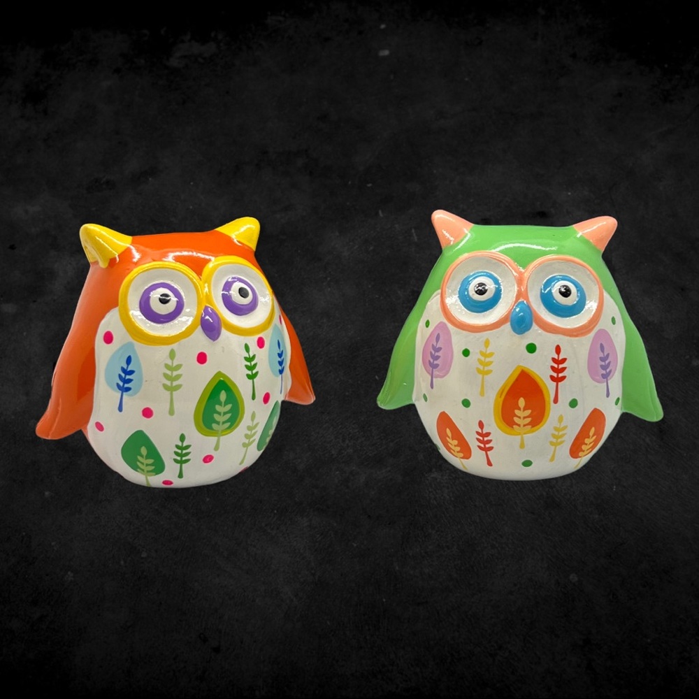 Vintage Brightly Colored Boho Ceramic Owl Banks